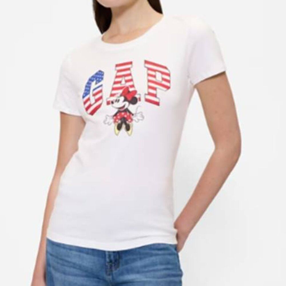 Gap USA Logo Women's Disney Minnie Mouse Cotton Shirt Soft Jersey Knit White